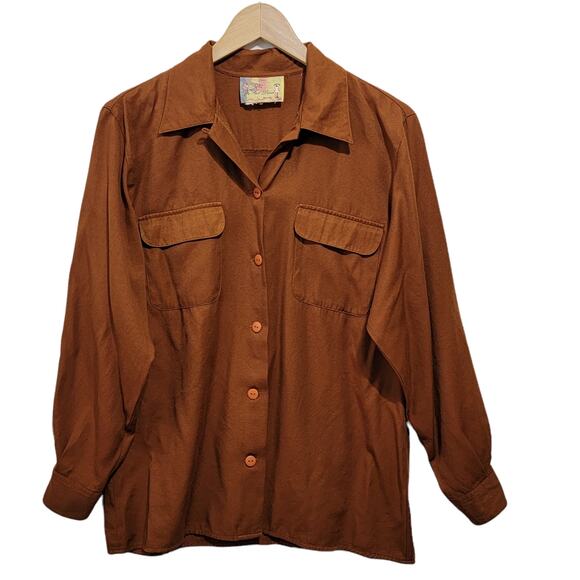 Fred David Chemise VTG Brown Button Front Shirt with Flap Pockets 70s 80s READ - Picture 6 of 6
